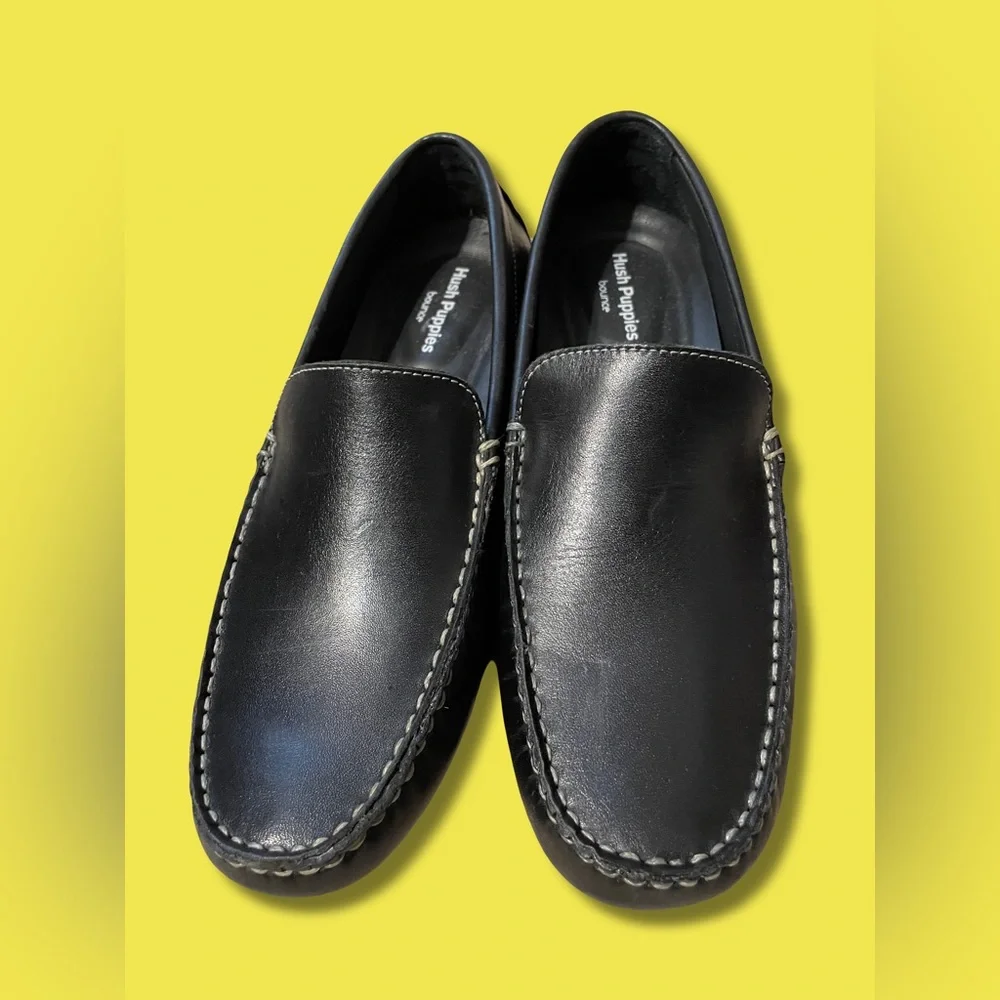 Hush Puppies - Black slip on Leather Loafers - Picture 1 of 5